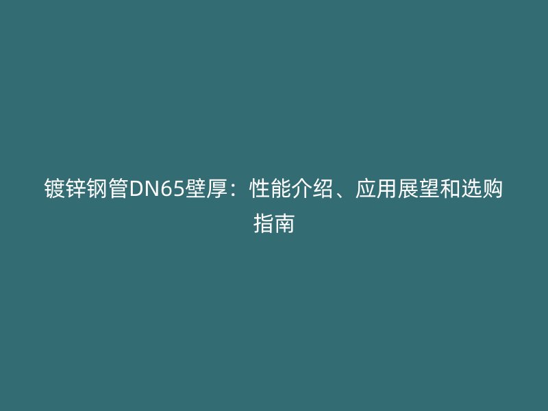 鍍鋅鋼管DN65壁厚：性能介紹、應(yīng)用展望和選購(gòu)指南
